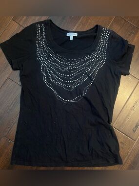Fashion Bug Black Studded Scoop Neck Tee - oversized